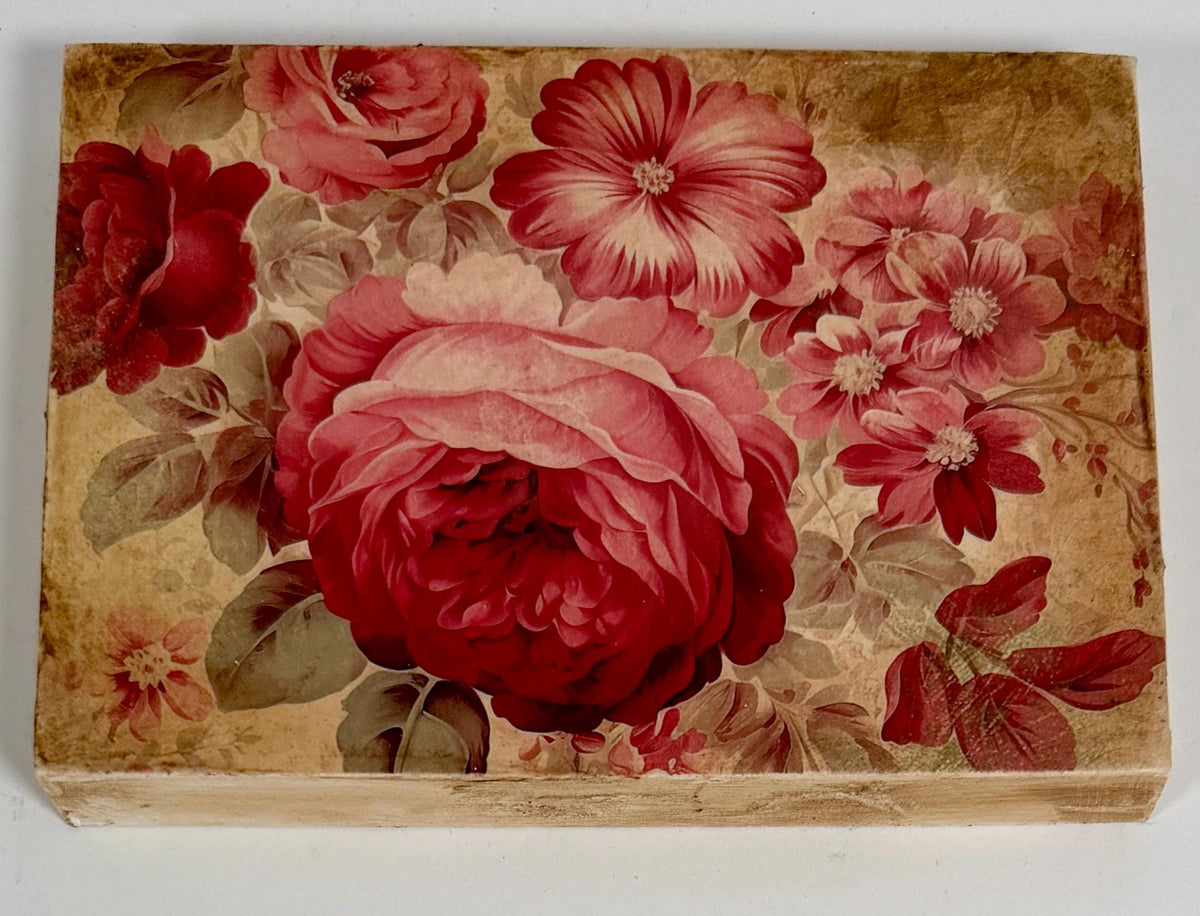 Vintage Rose Wood Plaque | Antique Red Roses, 7" X 5" Wall Decor by Mikela Lindel Home