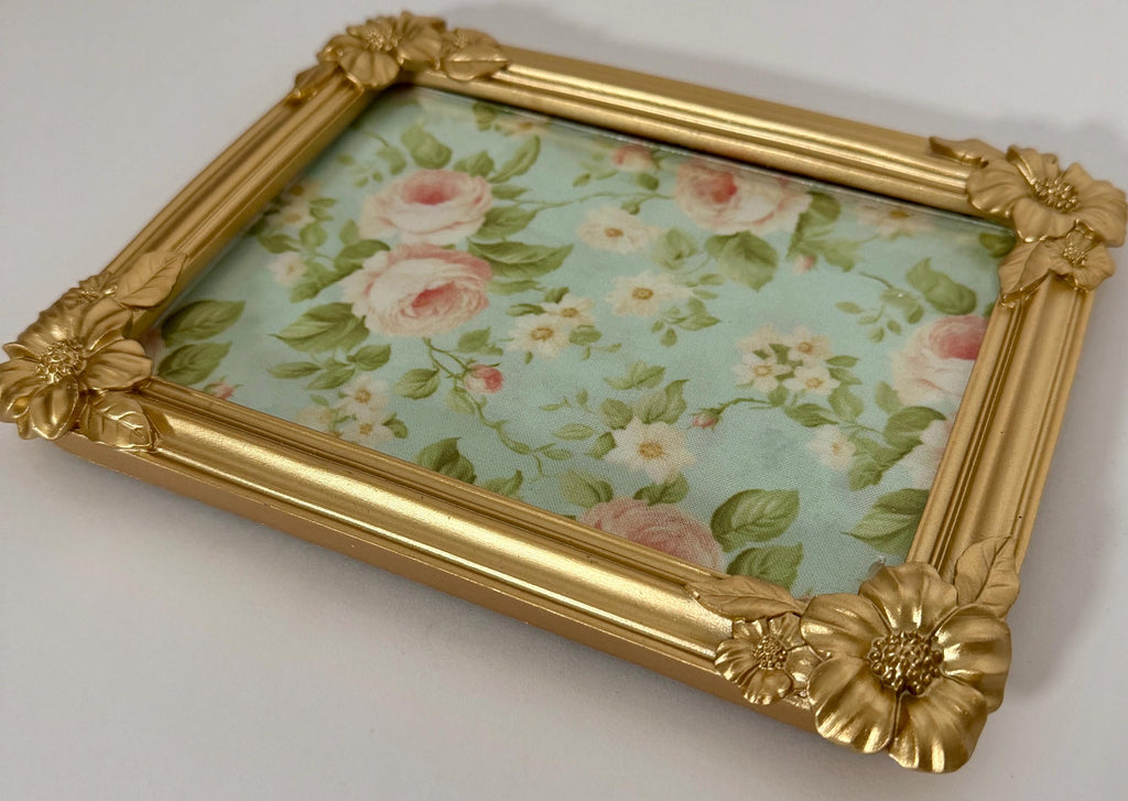 Gold Floral Vanity Tray, 8" X 6.25", Jewelry Display Stand by Mikela Lindel Home
