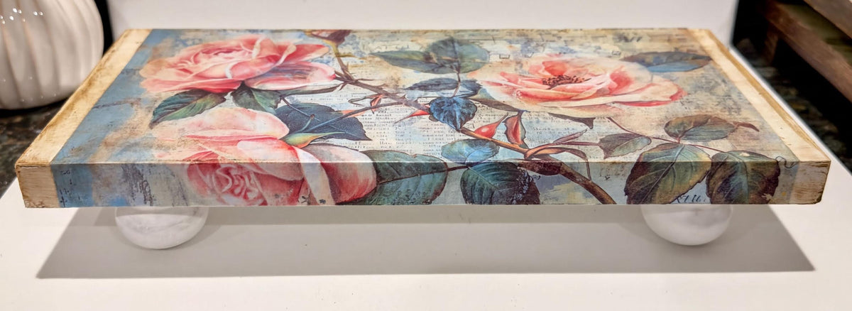 Vintage Wood Riser, Rose Sheet Music Decor, 12x5.5 In Tray Shelf by Mikela Lindel Home