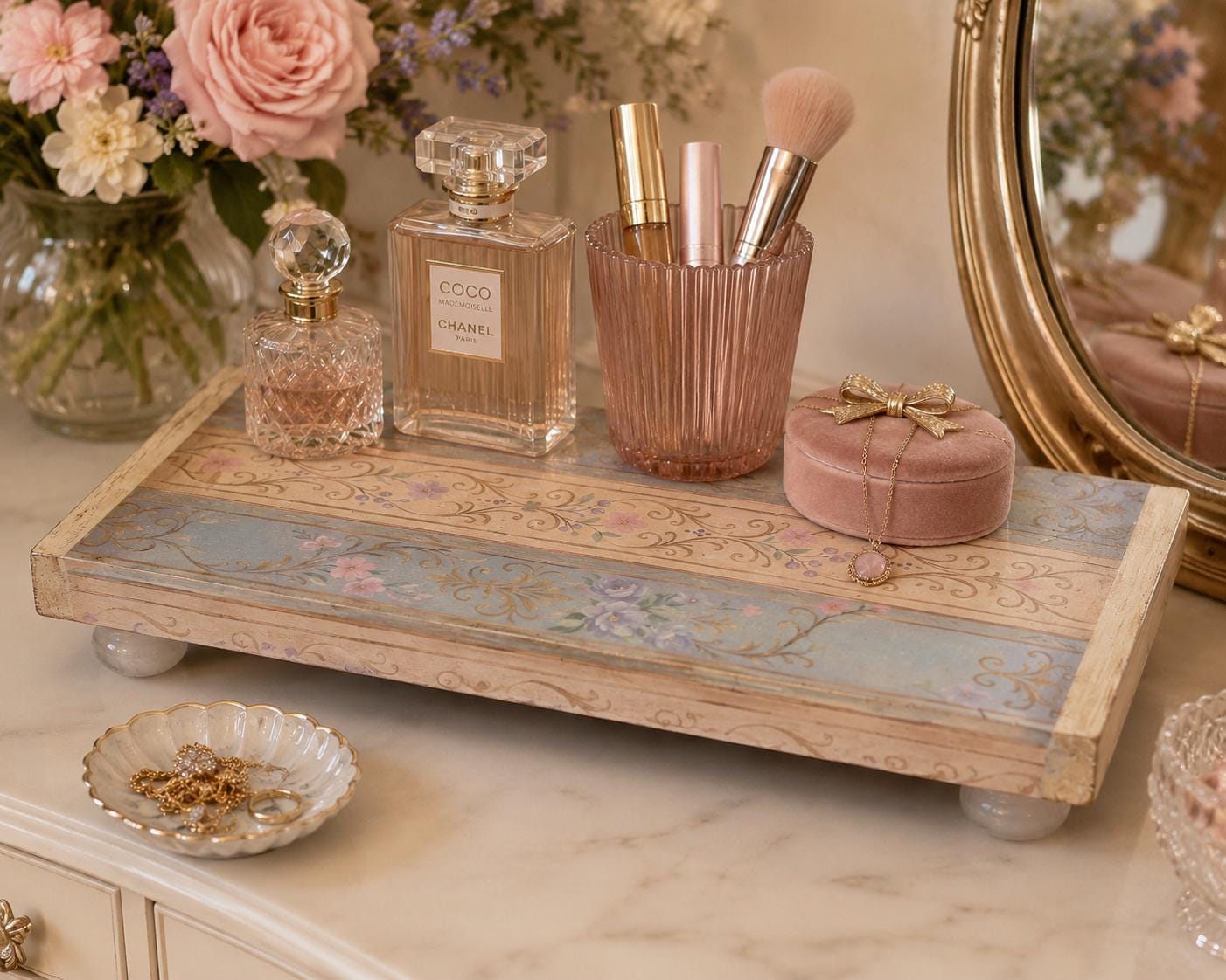 Pastel Floral Scrollwork Riser: 12"x5.5"