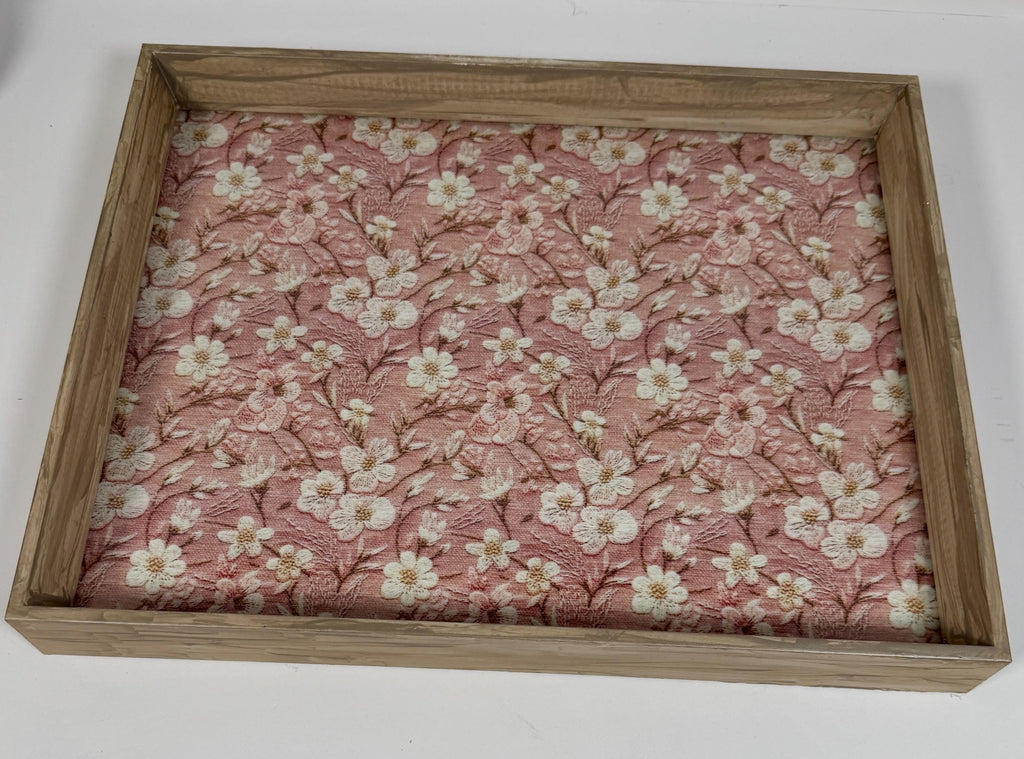 Romantic Floral Organizer, Embroidered-Look Vanity Tray 14.5x11.5 by Mikela Lindel Home