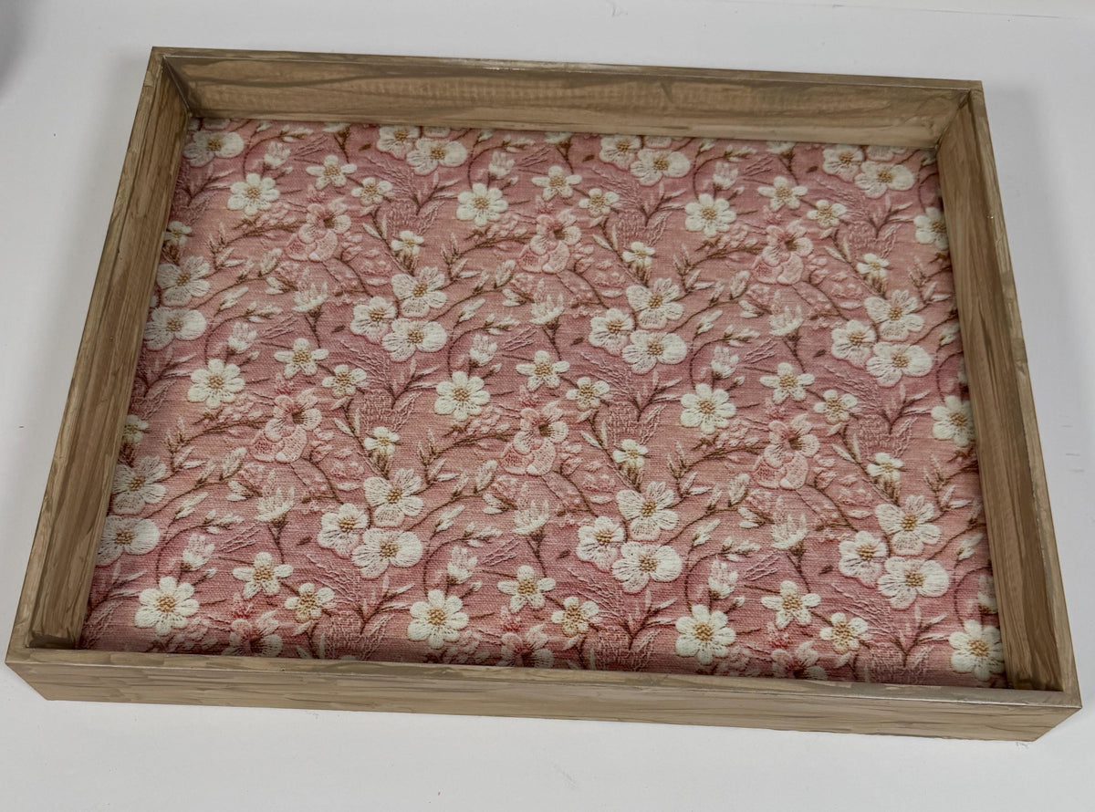 Romantic Floral Organizer, Embroidered-Look Vanity Tray 14.5x11.5 by Mikela Lindel Home