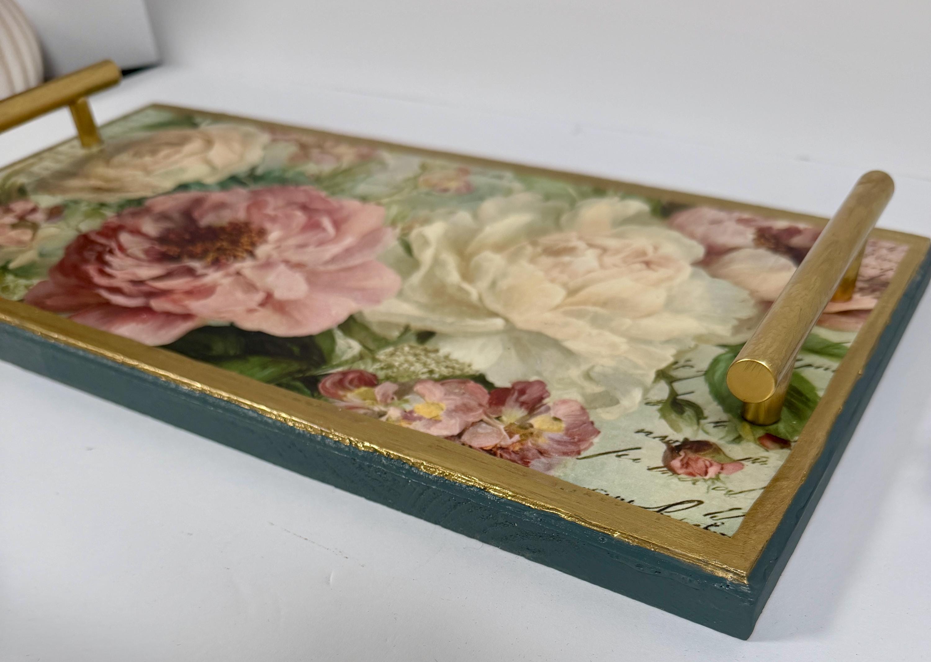 Peony Shabby Chic Tray : 16"x8"