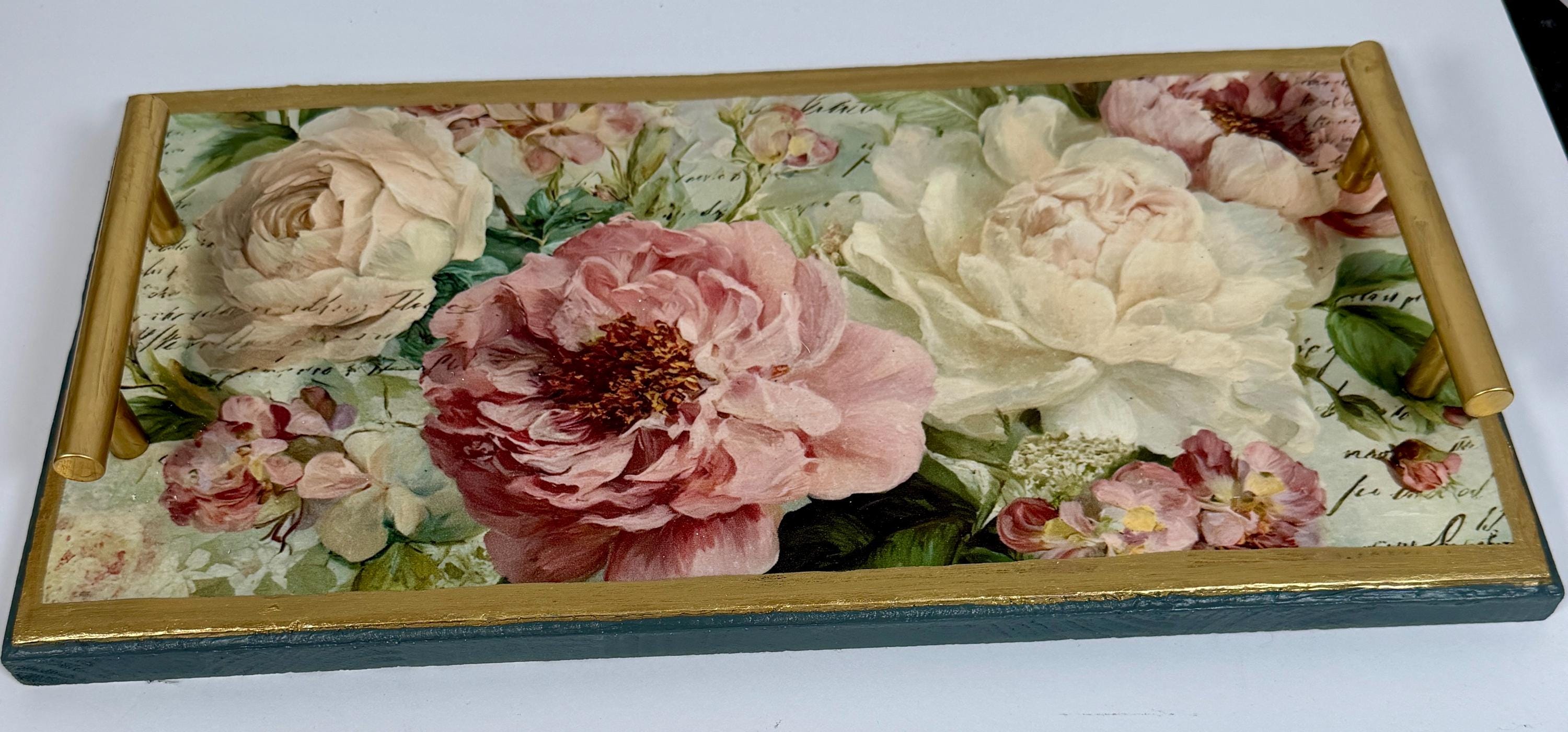Peony Shabby Chic Tray : 16"x8"