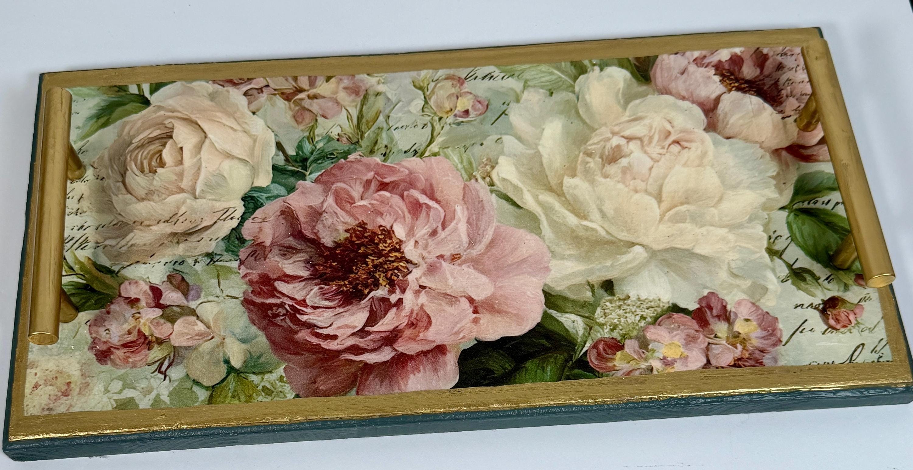Peony Shabby Chic Tray : 16"x8"