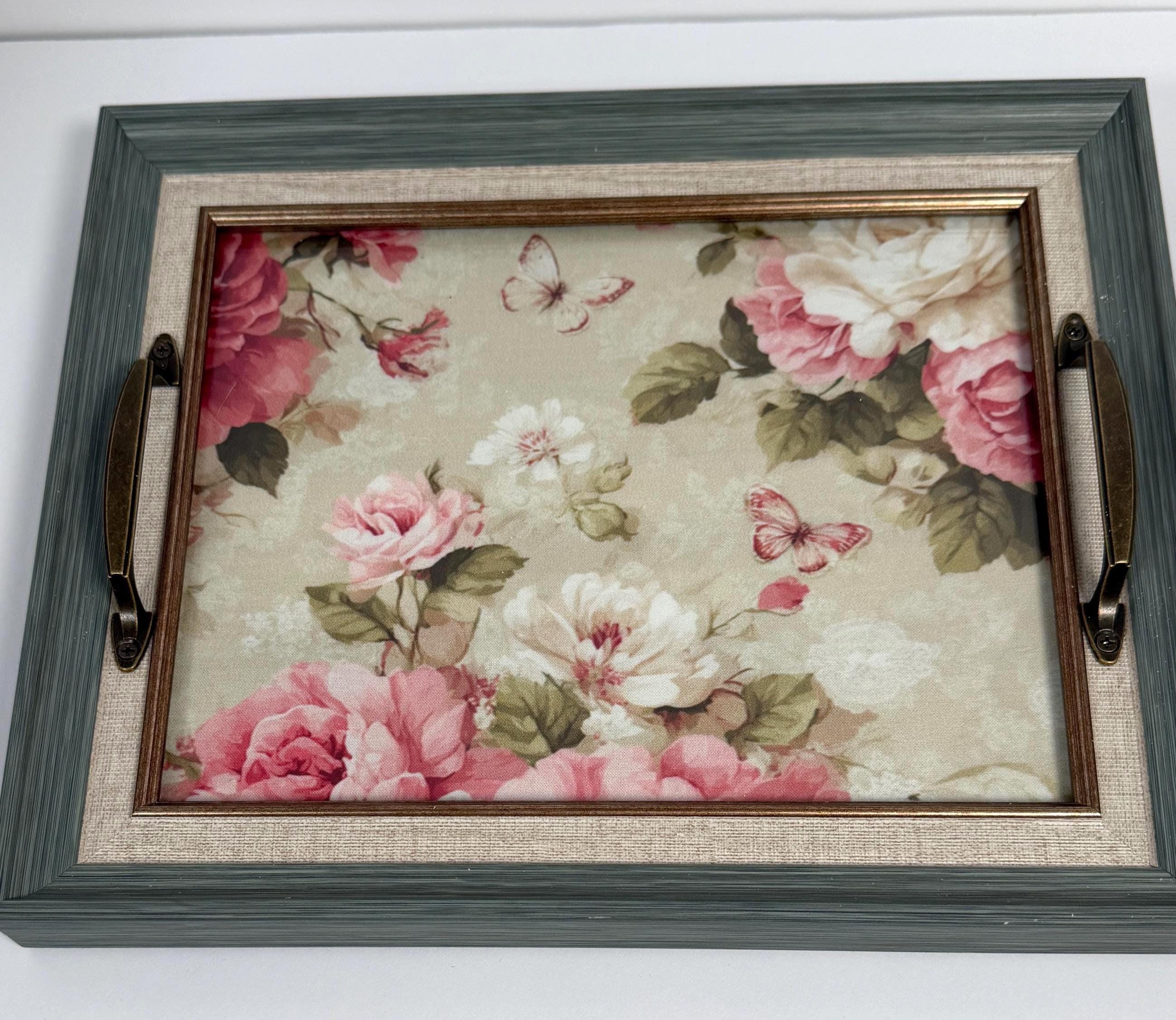 Green Floral Vanity Tray: 12.5"x10.5"