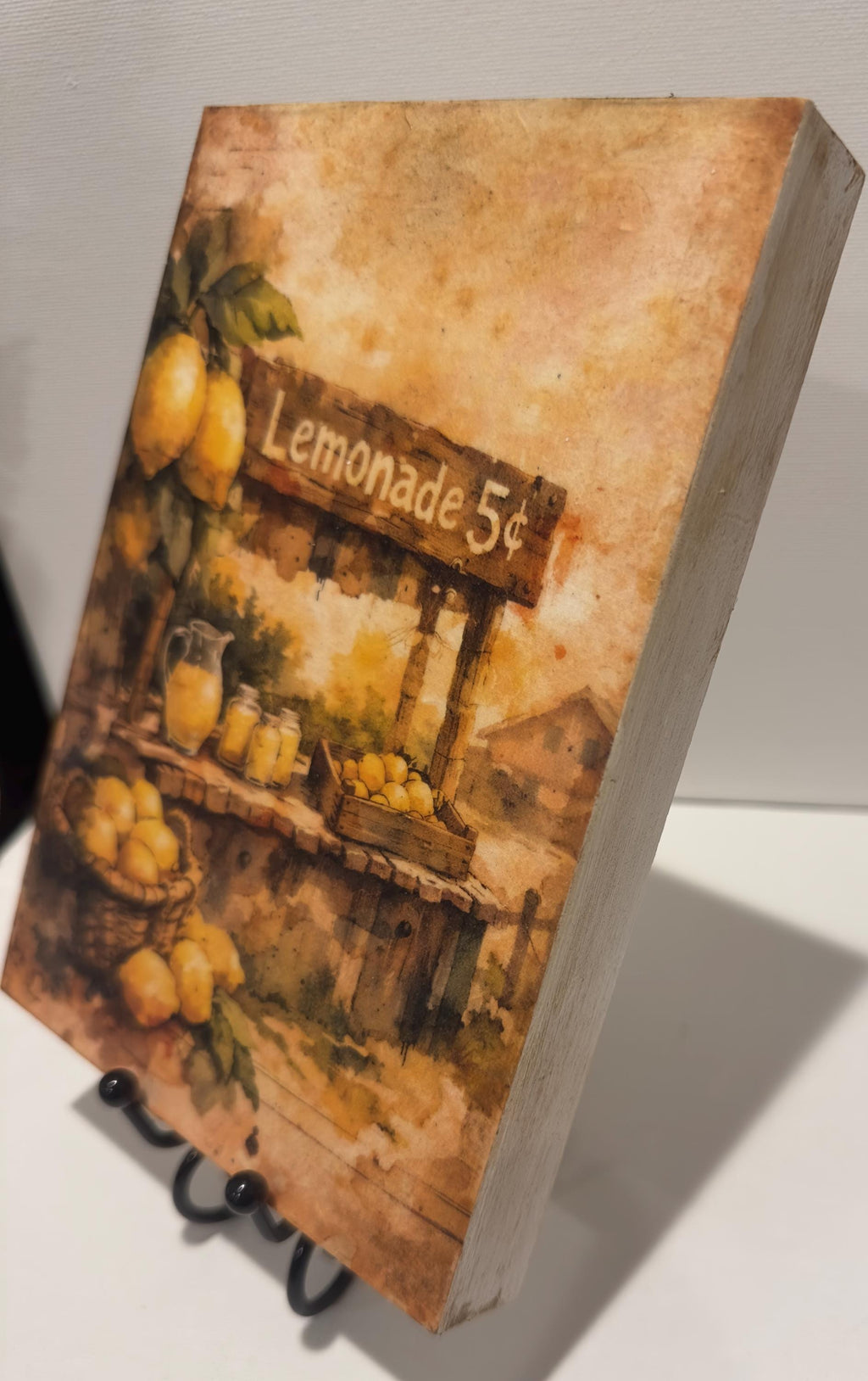 Lemonade Stand Sign | 5X7 Handmade Wood Plaque With Metal Stand by Mikela Lindel Home