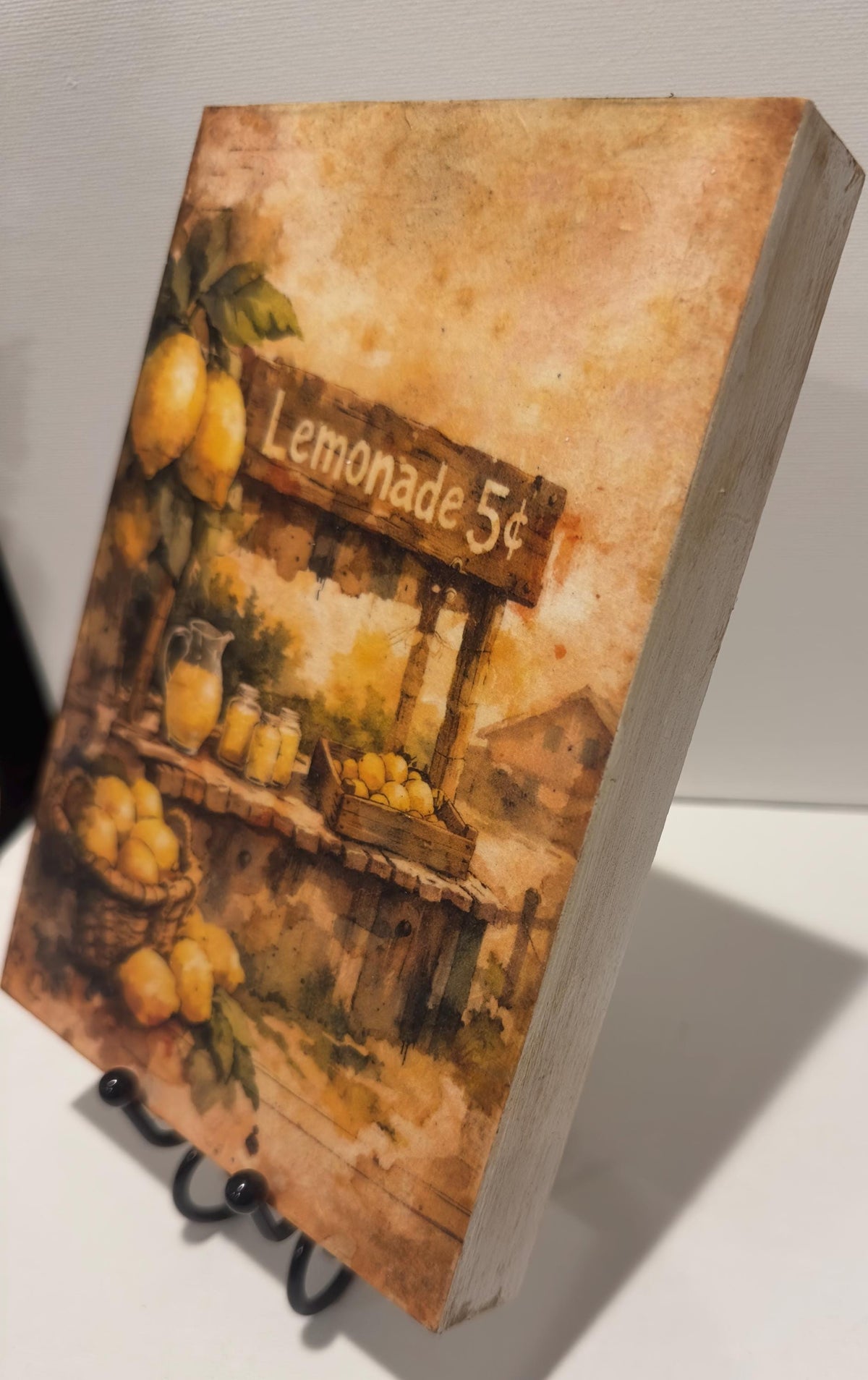 Lemonade Stand Sign | 5X7 Handmade Wood Plaque With Metal Stand by Mikela Lindel Home
