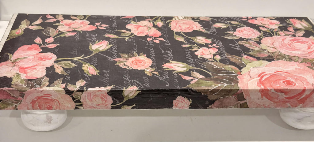 Gothic Wood Riser, Roses With Script, 12 X 5.5 In, Floral Tray by Mikela Lindel Home