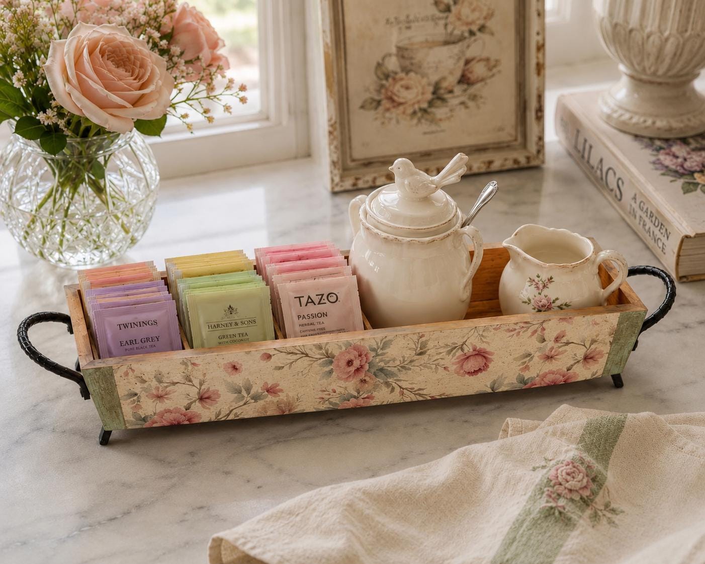 Farmhouse Floral Tray: 12"x4.5"