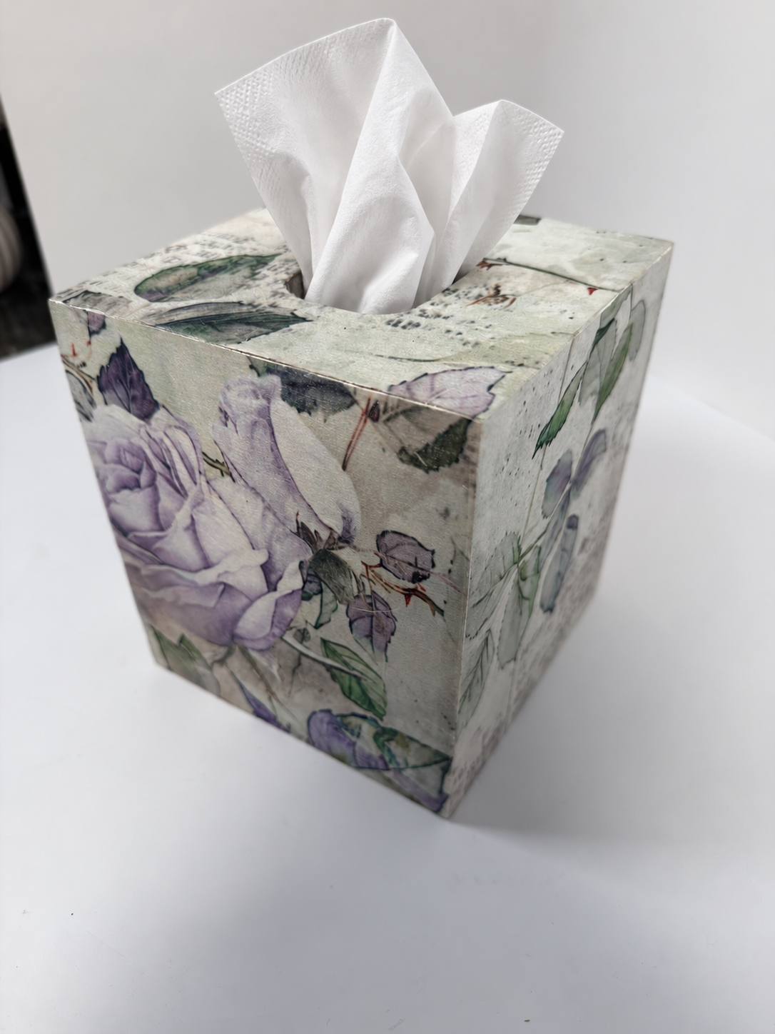 Lavender Rose Decoupage Tissue Box Cover | Wood Cube Holder,5.75 by Mikela Lindel Home