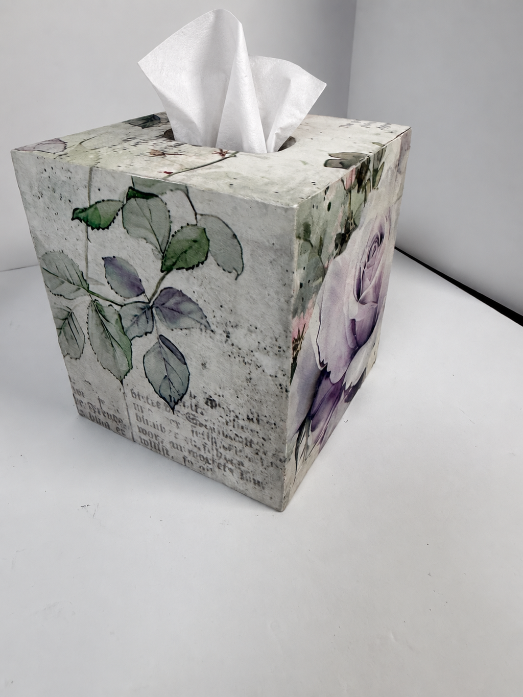 Lavender Rose Decoupage Tissue Box Cover | Wood Cube Holder,5.75 by Mikela Lindel Home