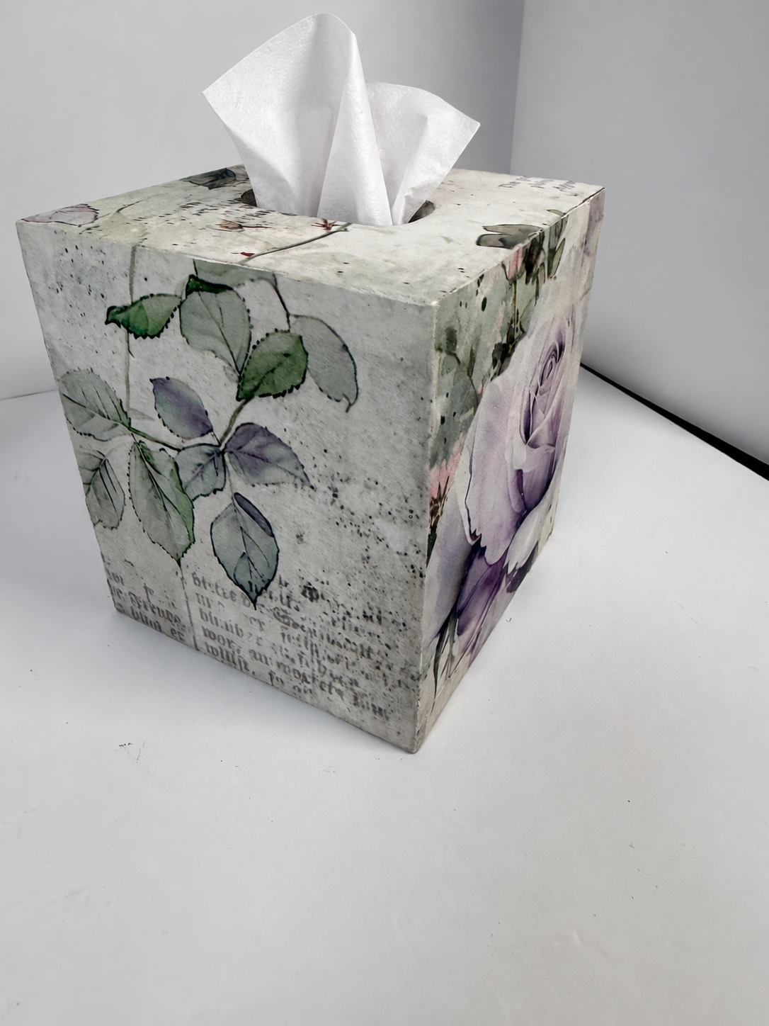 Lavender Rose Decoupage Tissue Box Cover | Wood Cube Holder,5.75 by Mikela Lindel Home