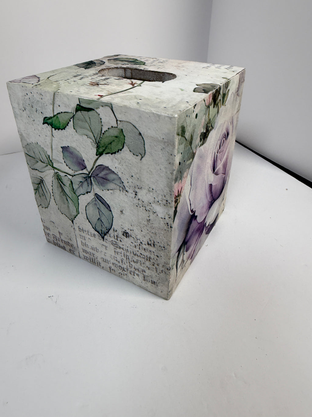 Lavender Rose Decoupage Tissue Box Cover | Wood Cube Holder,5.75 by Mikela Lindel Home