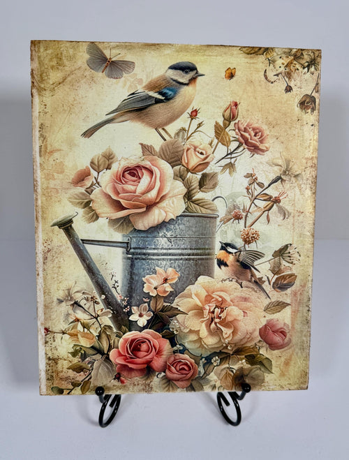 Bird, Roses, and Watering Can: 8"x10"