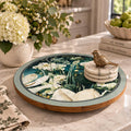 Floral Lazy Susan, Botanical Blue Green Wood Turntable, 14 Inch by Mikela Lindel Home