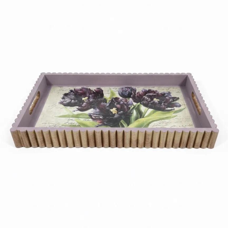 Purple Tulip Wood Tray, Lavender Botanical Decoupage Tray, 19.25x11.25 In by Mikela Lindel Home