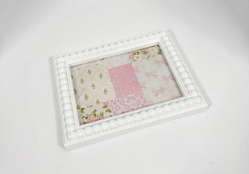 Decorative Baby Shower Tray, White Beaded Pink Patchwork, 6.5x8.5