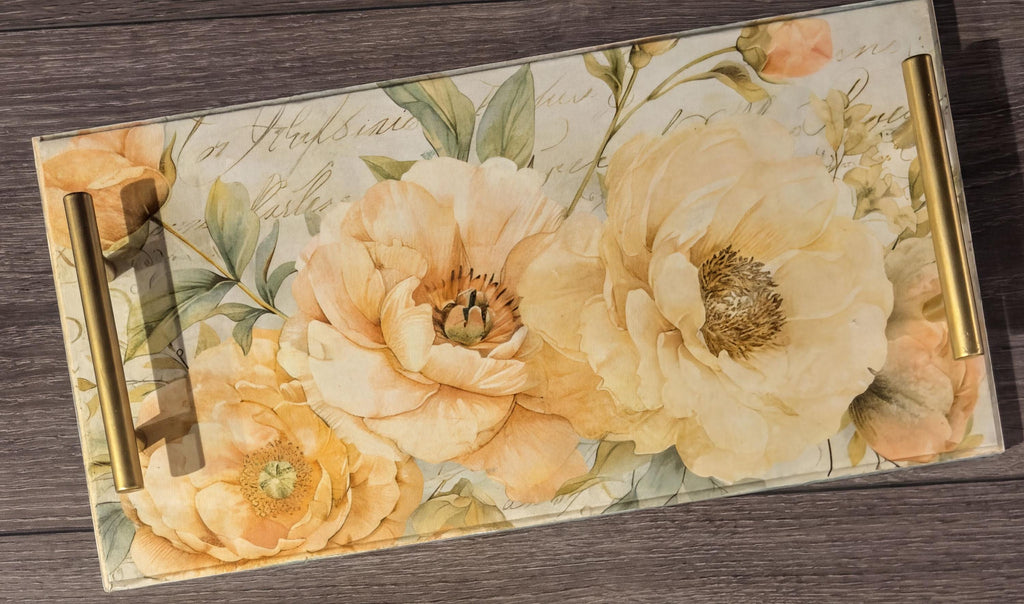 Floral Decorative Tray, Peach Botanical Accent, 15.75 X 8 In, Gift by Mikela Lindel Home