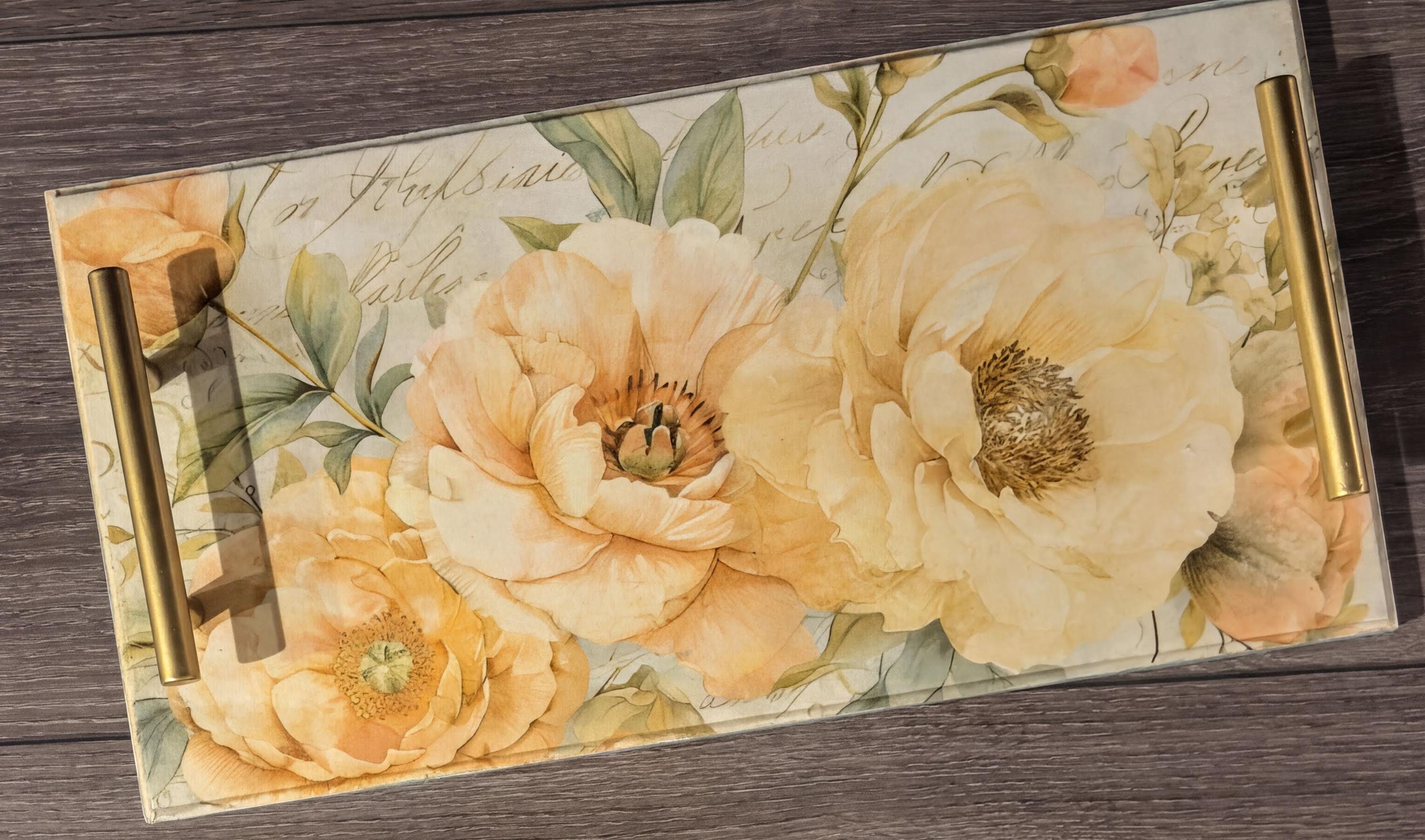 Peach Floral Tray: 15.75"x8"