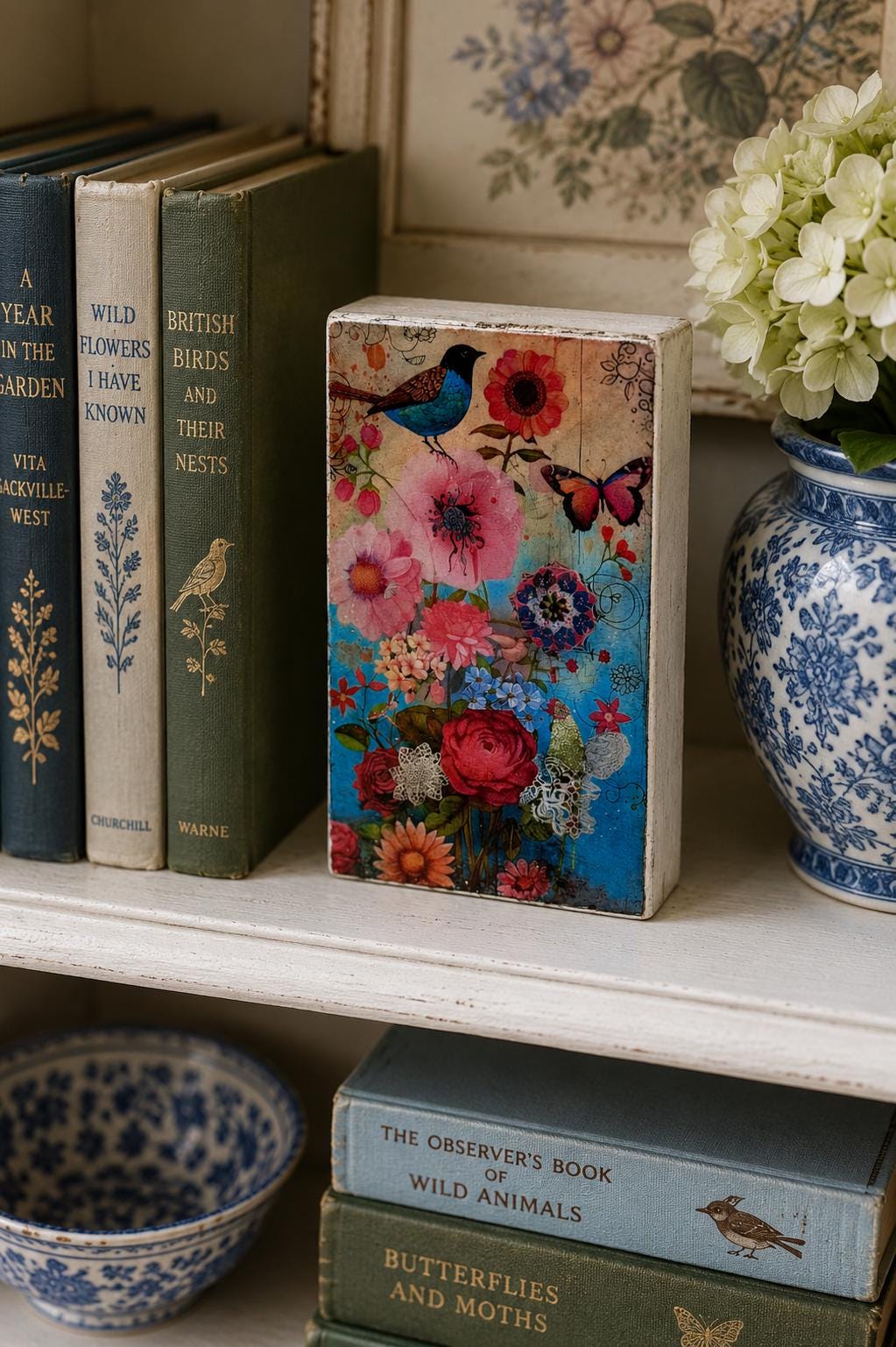 Boho Bird Wood Block, Butterfly Garden Decor, 3 X 5 In, Shelf Art by Mikela Lindel Home