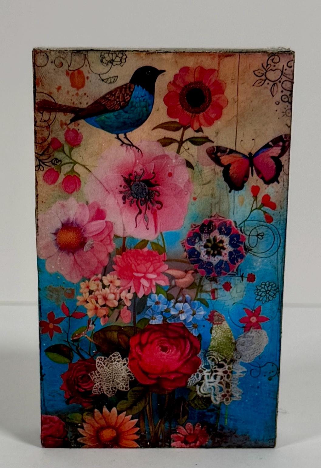 Boho Bird Wood Block, Butterfly Garden Decor, 3 X 5 In, Shelf Art by Mikela Lindel Home