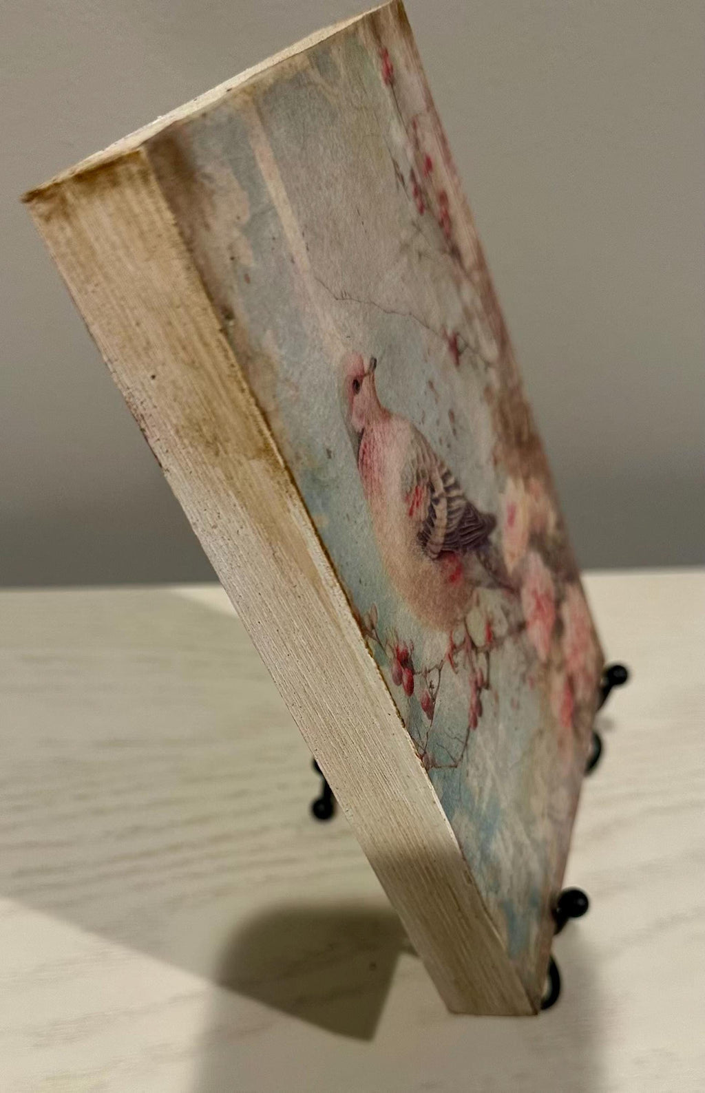 Handmade Songbird Wall Art, Roses, 5x7 Wood Block Decor | Cottage Style by Mikela Lindel Home
