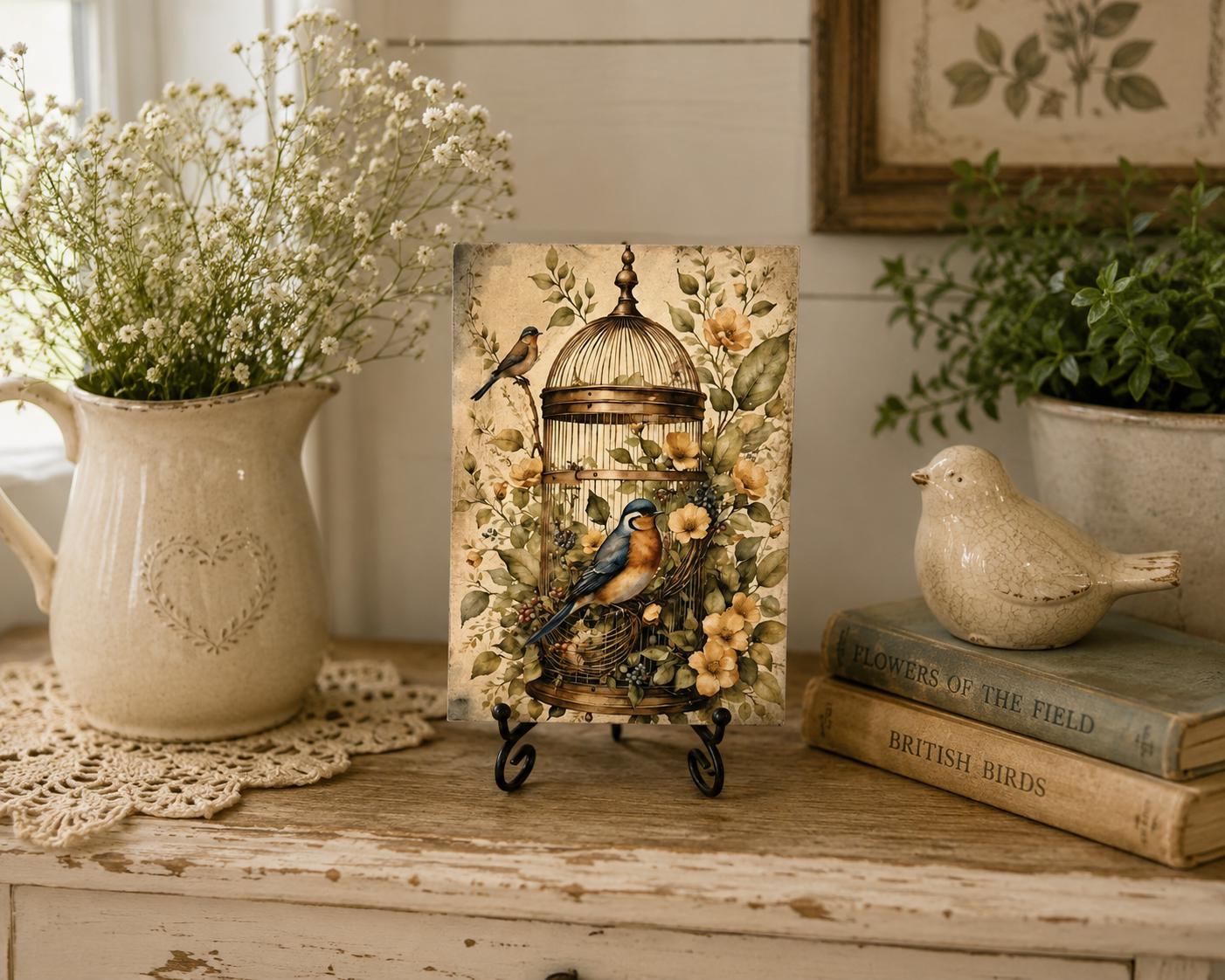 Birdcage & Bluebirds: 5"x7"