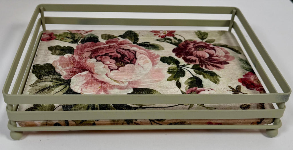 Sage Shabby Chic Open Metal Tray: 10"x7"
