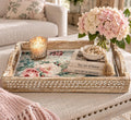 Floral Decorative Wood Tray, White Distressed Finish, 14 X 10 In