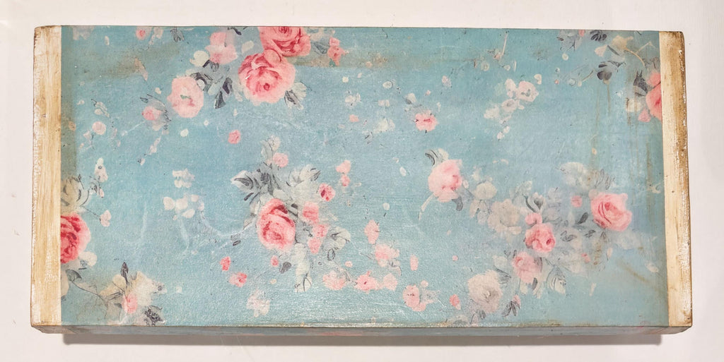 Floral Wood Riser, Powder Blue Ditsy Floral Decor, 12 X 5.5 Inch by Mikela Lindel Home