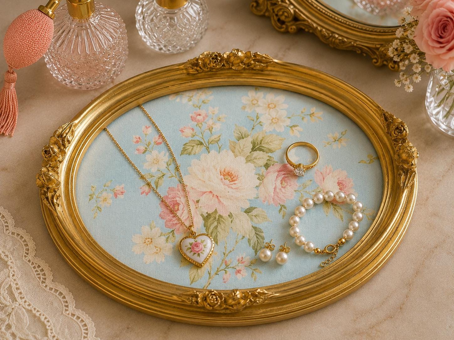 Gold French Country Oval Vanity Tray: 8.5"x6.5" each