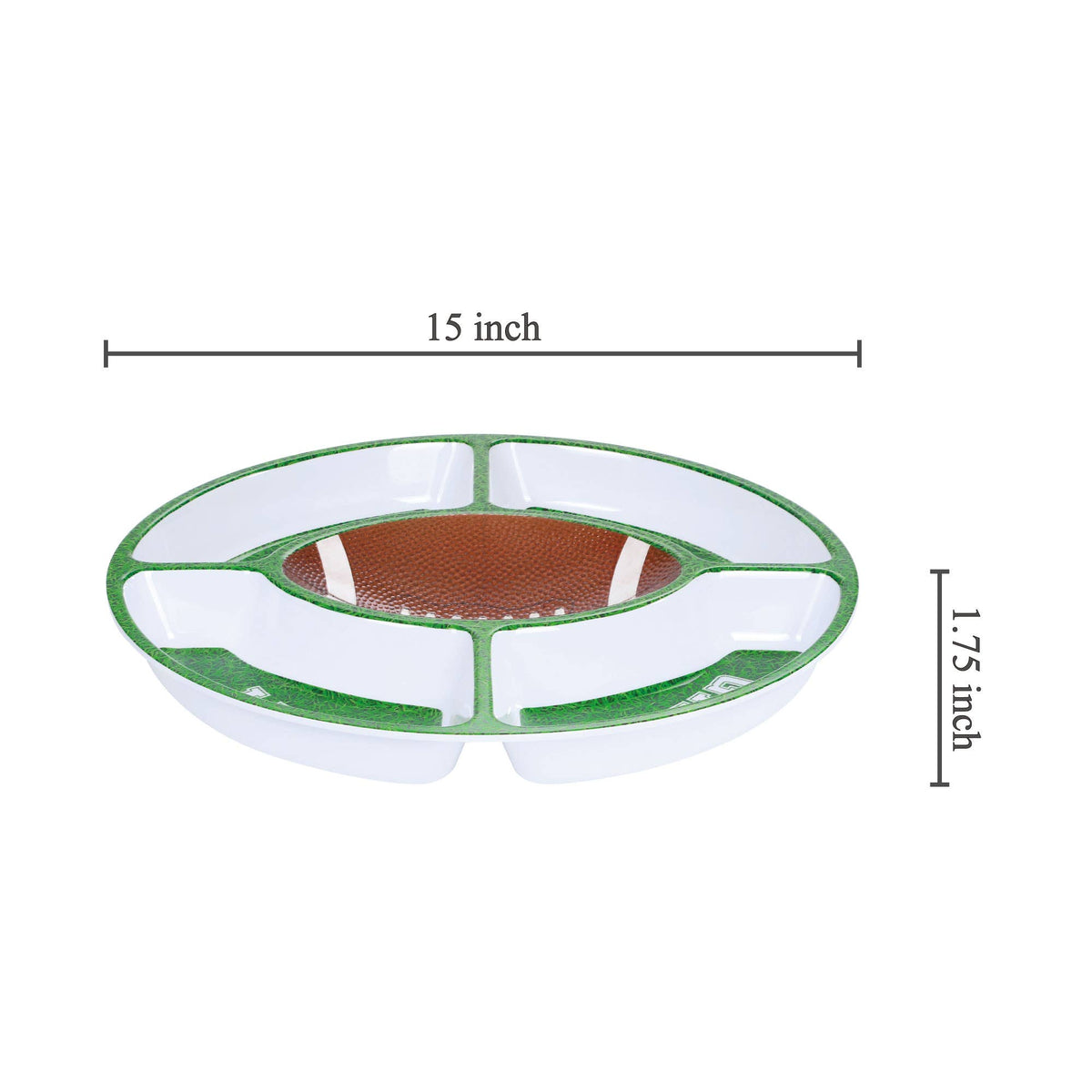 Football Snack Platter, 15-Inch Melamine 5-Section Serving Tray