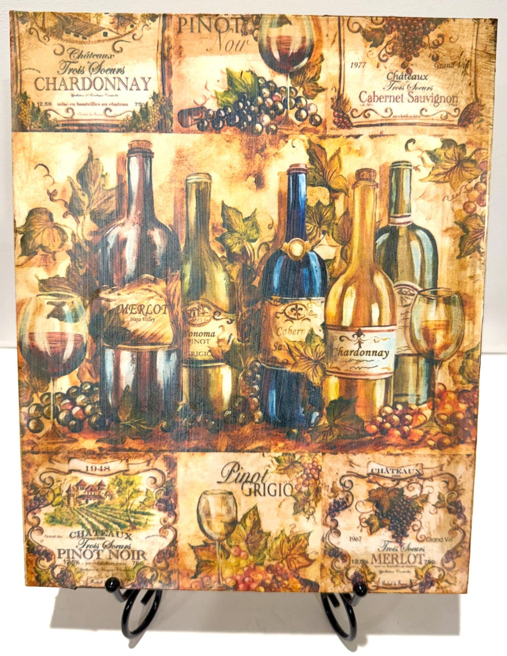 Rustic Wine Wall Art, Vintage Bottles 8X10 Wood Panel Decor Sign by Mikela Lindel Home