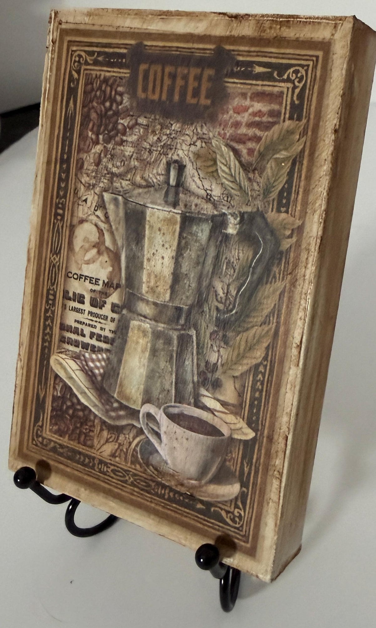 Rustic Kitchen Decor, Vintage Coffee Wood Blocks 4X6 Inch Pair by Mikela Lindel Home