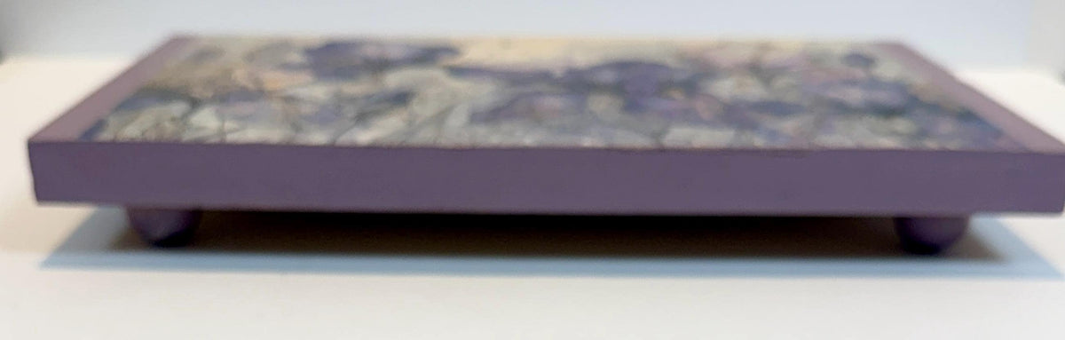 Wooden Floral Riser, Purple Iris Decor, 12 X 7, Lavender Art Feet by Mikela Lindel Home