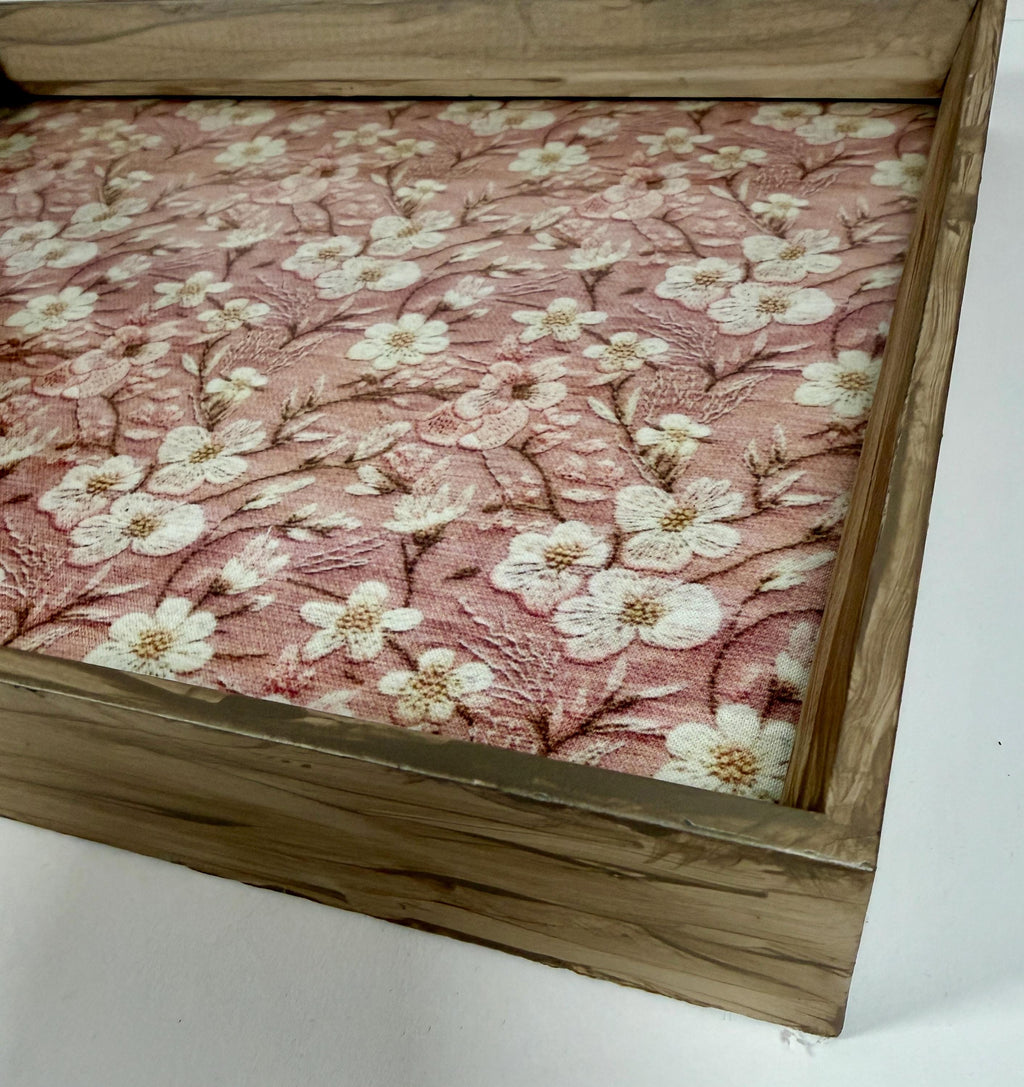 Romantic Floral Organizer, Embroidered-Look Vanity Tray 14.5x11.5 by Mikela Lindel Home