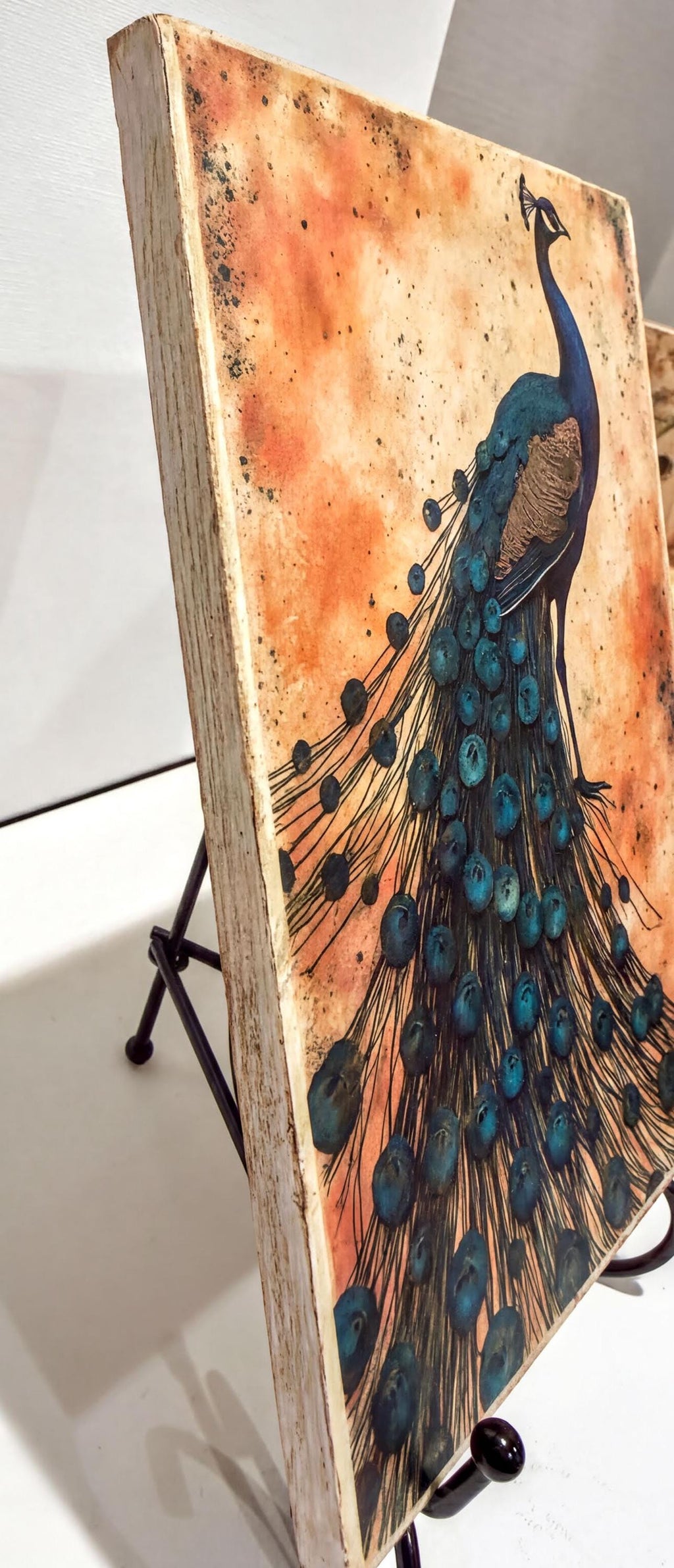 Peacock Wood Sign, Gold Accent, 6 X 8 In, French Country Decor by Mikela Lindel Home