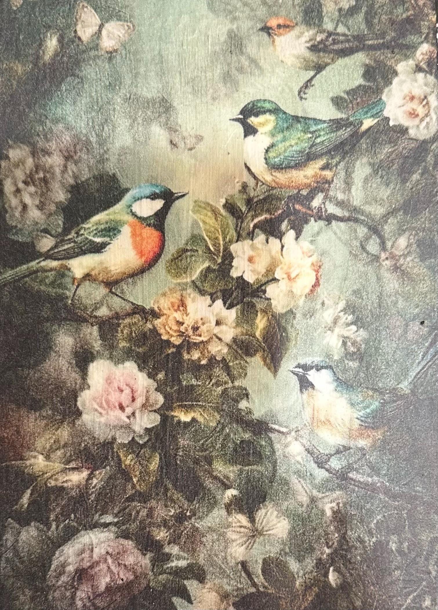 Vintage Bird and Flowers: 5"x7"
