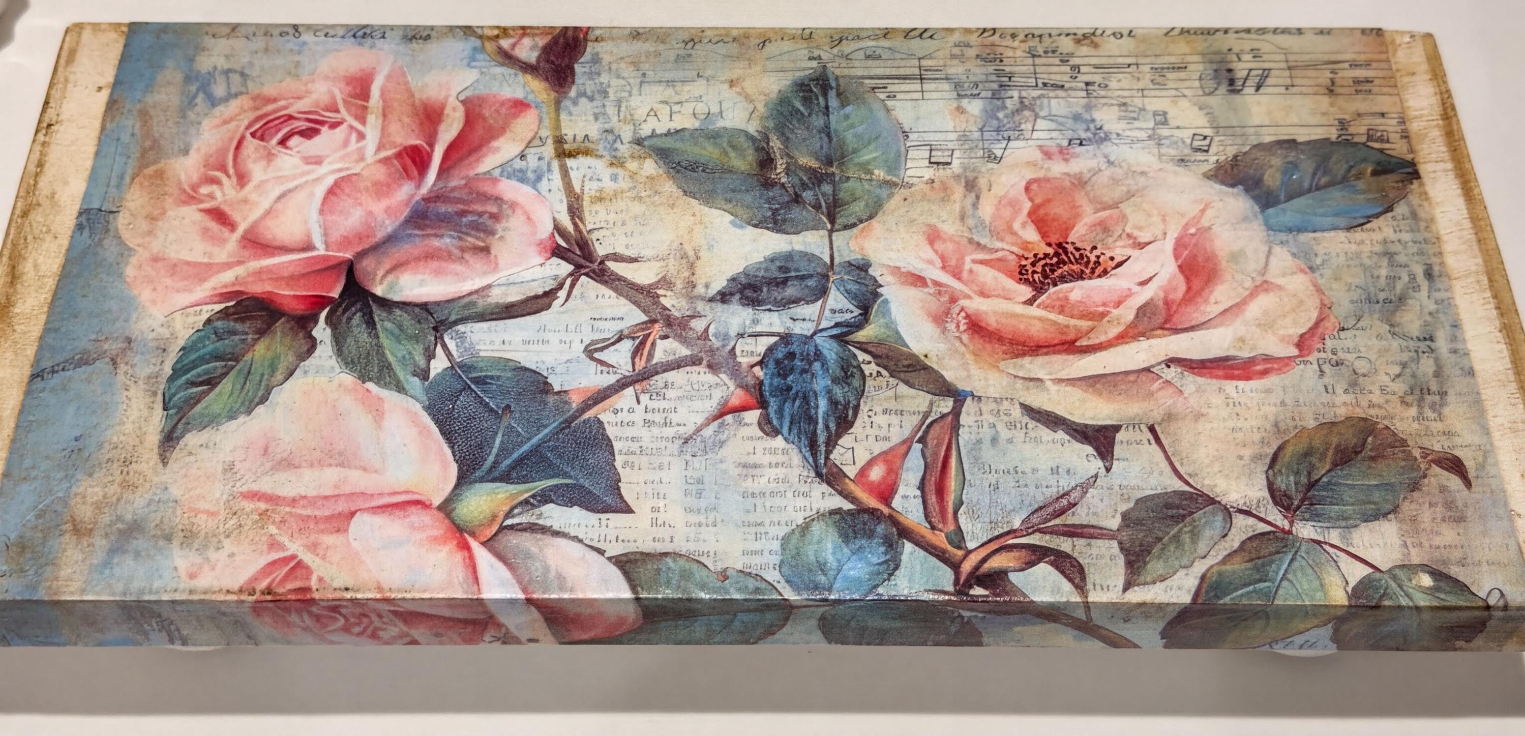 Vintage Rose & Sheet Music Riser: 12"x5.5"