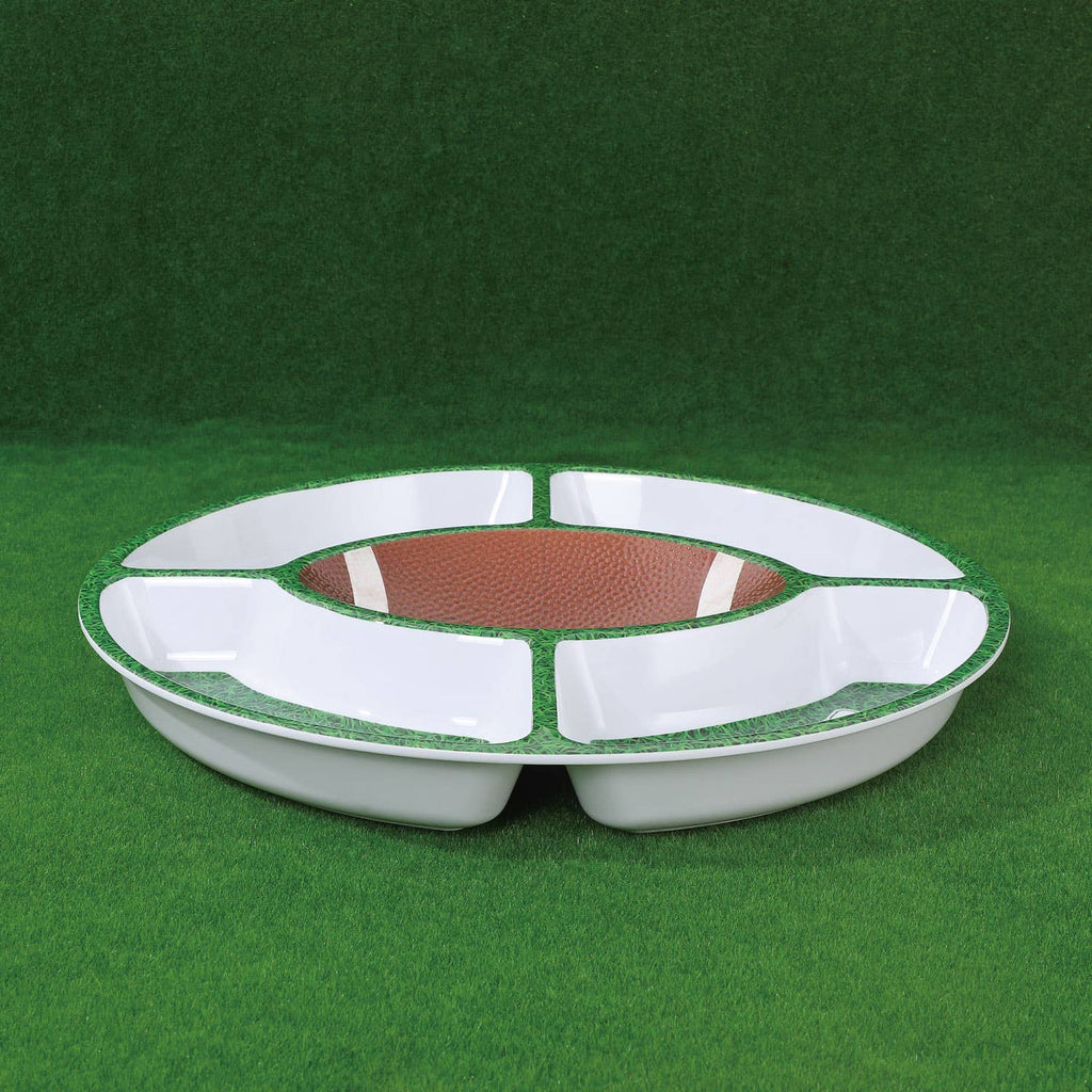 Football Snack Platter, 15-Inch Melamine 5-Section Serving Tray