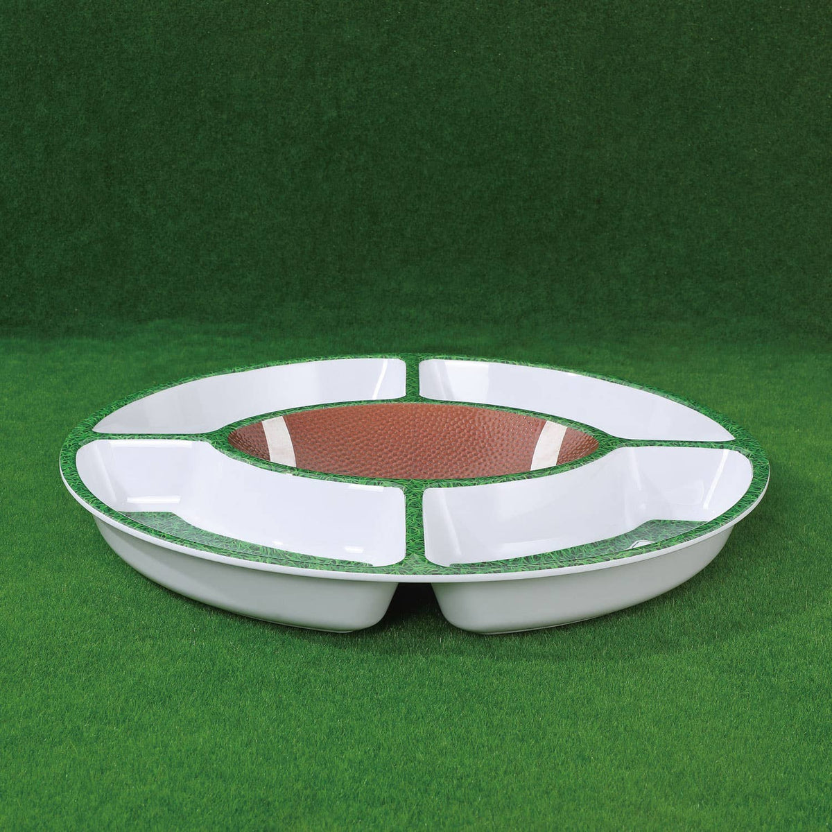 Football Snack Platter, 15-Inch Melamine 5-Section Serving Tray
