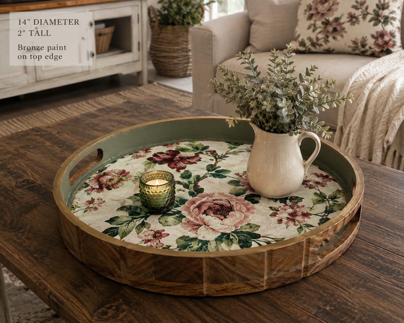Vintage Rose with Thicket Green Tray: 14"