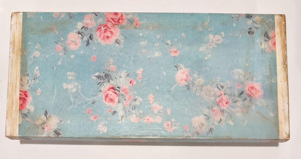 Floral Wood Riser, Powder Blue Ditsy Floral Decor, 12 X 5.5 Inch by Mikela Lindel Home
