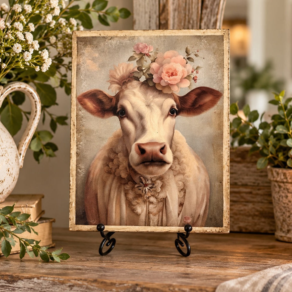 Farmhouse Wooden Plaque, Highland Cow Wall Decor, Sign, 6"x8"