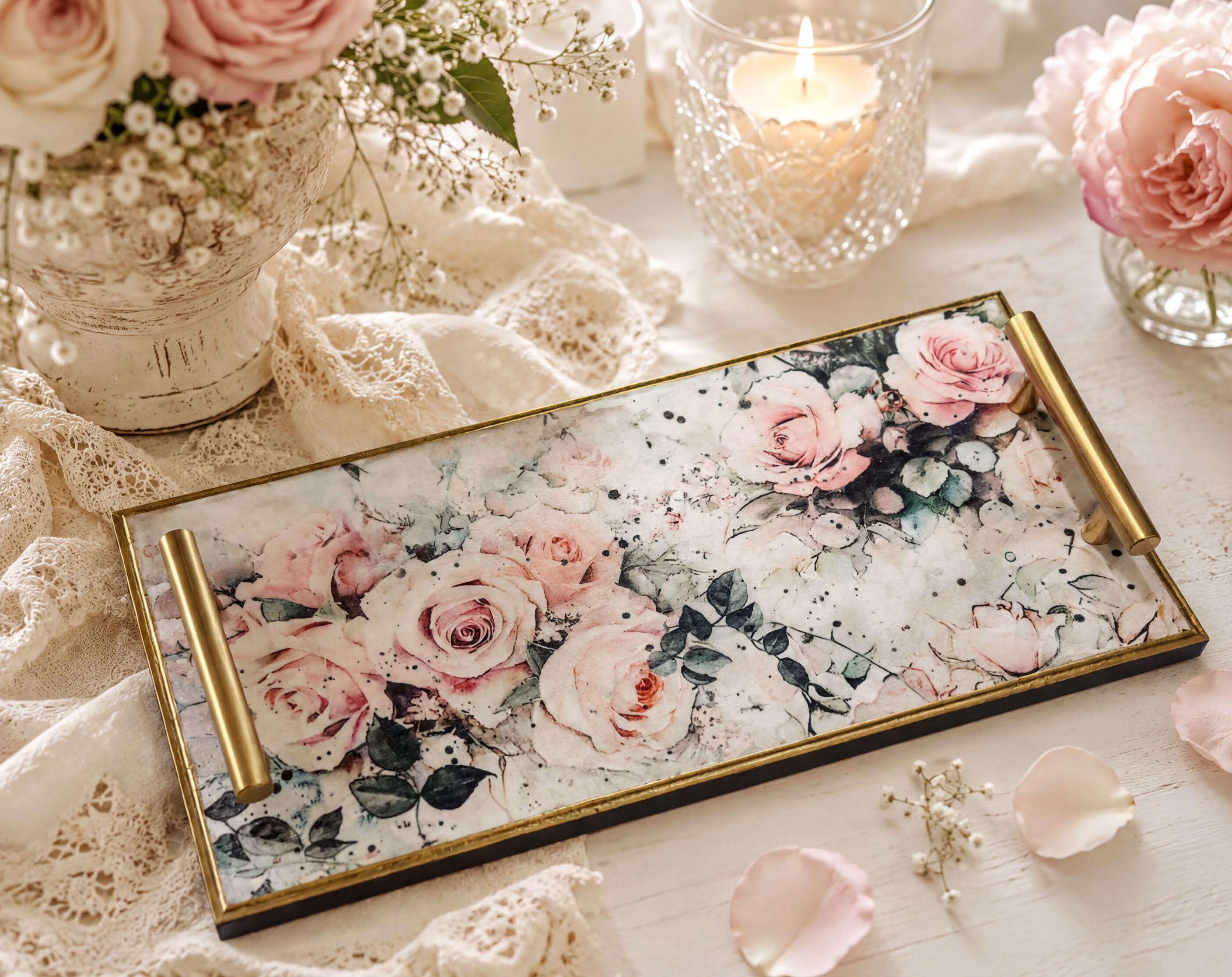 Pink Rose Ethereal Tray: 15.75"x8"