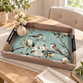 Rustic Decorative Tray, Bird Blossom Wood Tray, Metal Handles, 16"x12" by Mikela Lindel Home