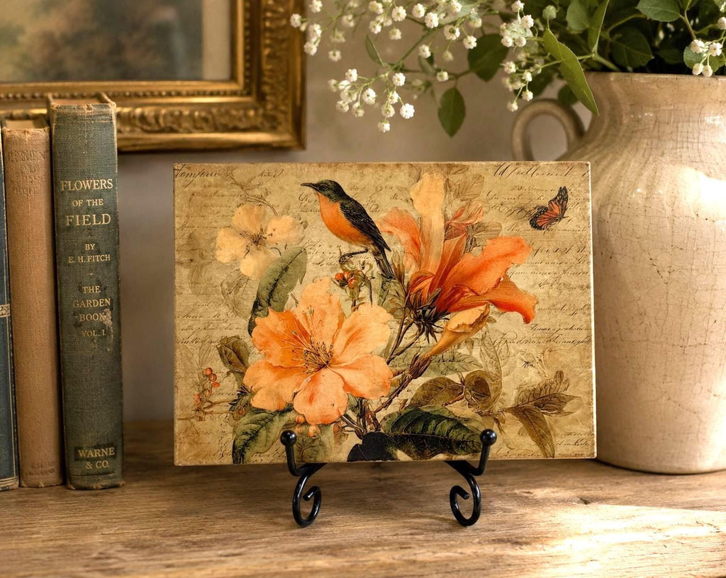 Orange Lilies with Bird: 7"x5"