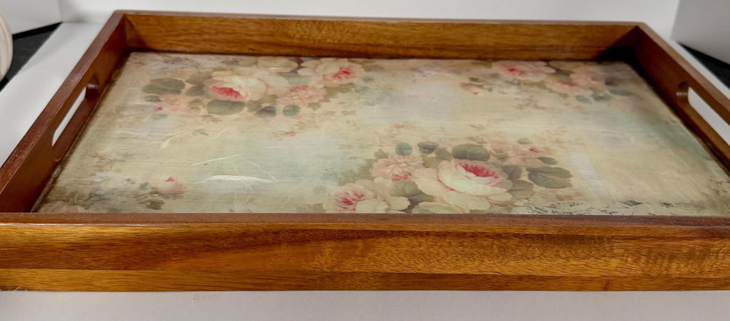 Vintage Floral Serving Tray, Rustic Wood, Farmhouse Decor, 17" X 11.5 by Mikela Lindel Home