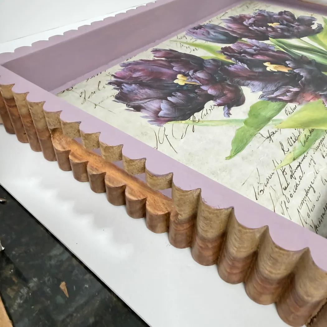 Purple Tulip Wood Tray, Lavender Botanical Decoupage Tray, 19.25x11.25 In by Mikela Lindel Home